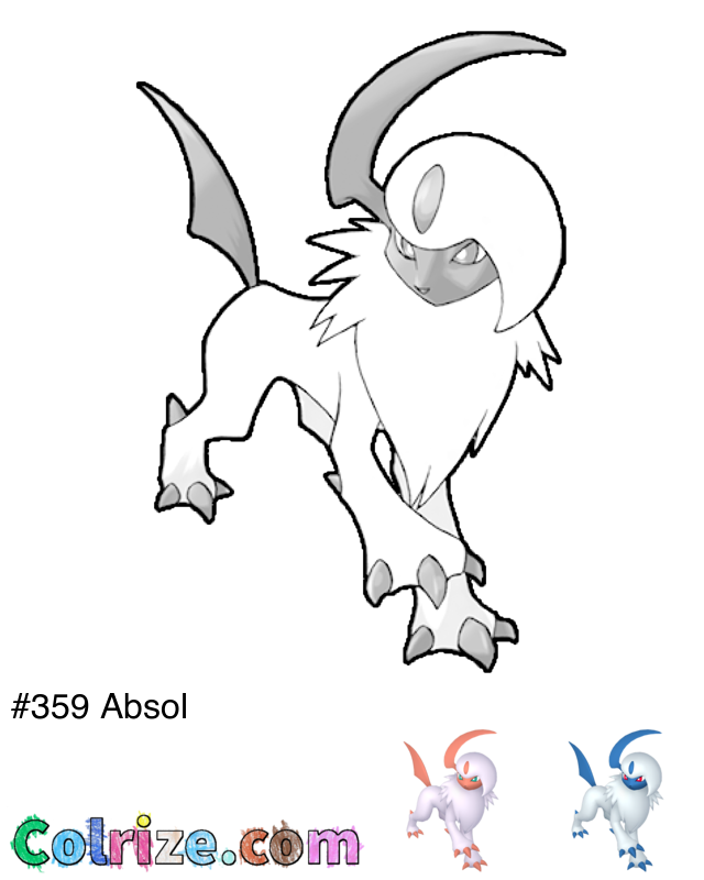 Pokemon Absol coloring page + Shiny Absol coloring page