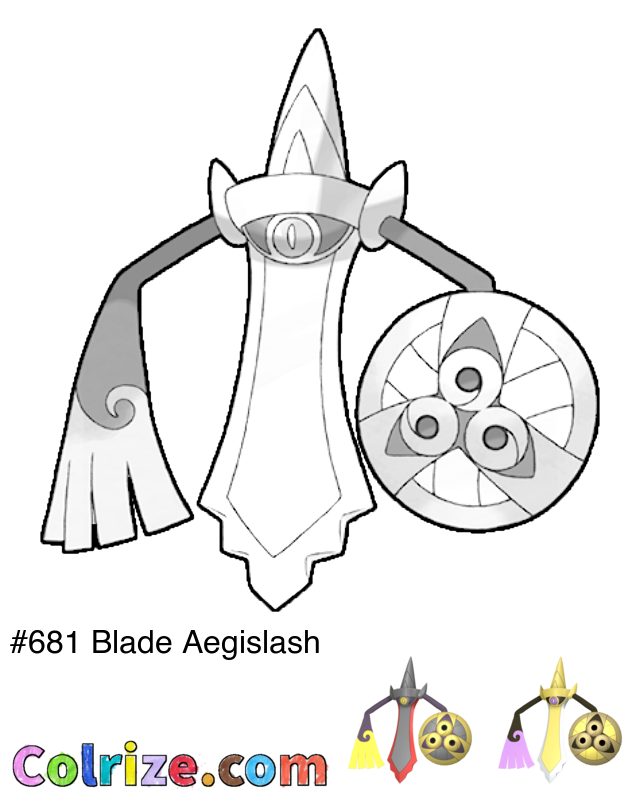 Pokemon Blade Aegislash coloring page + Shiny Blade Aegislash coloring page