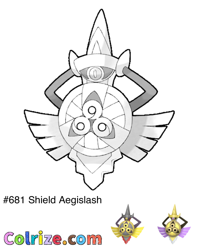 Pokemon Shield Aegislash coloring page + Shiny Shield Aegislash coloring page