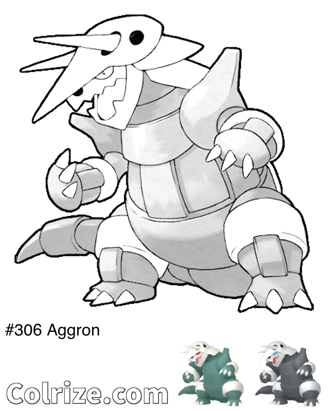 Pokemon Aggron coloring page + Shiny Aggron coloring page