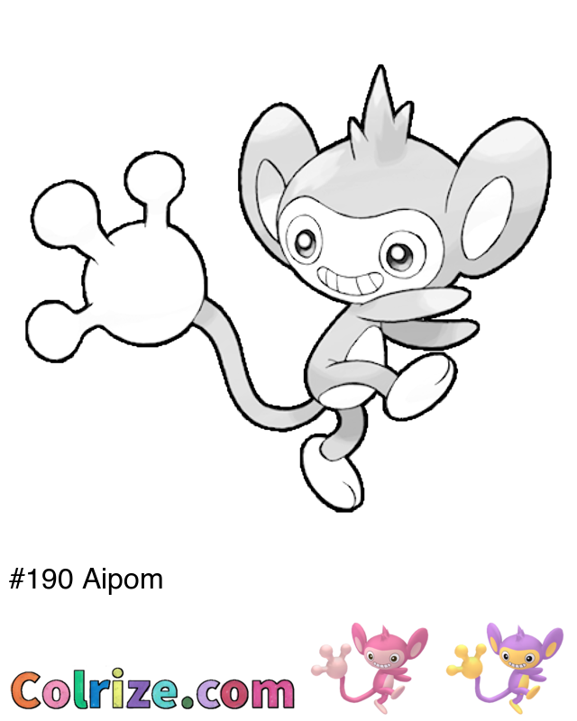 Pokemon Aipom coloring page + Shiny Aipom coloring page