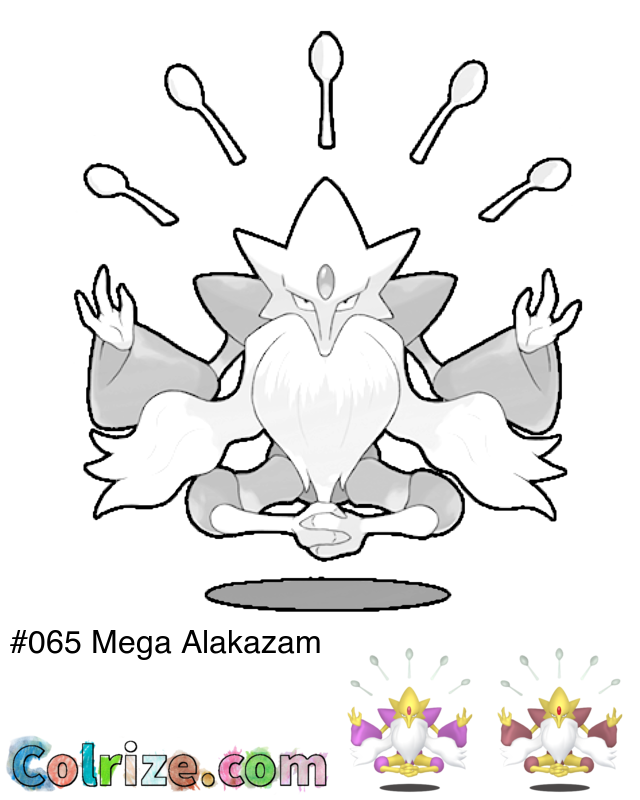 Pokemon Mega Alakazam coloring page + Shiny Mega Alakazam coloring page