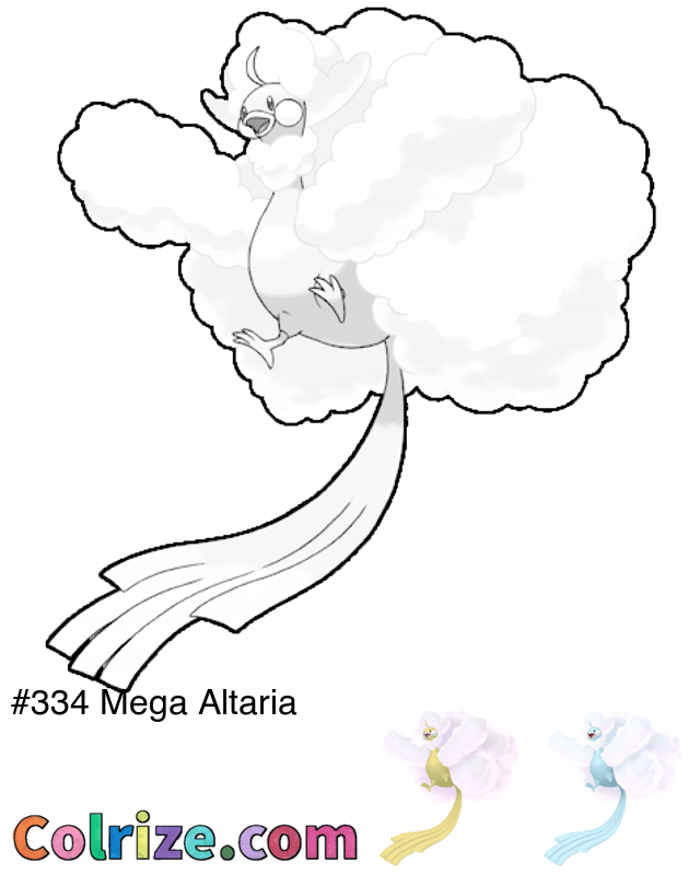 Pokemon Mega Altaria coloring page + Shiny Mega Altaria coloring page