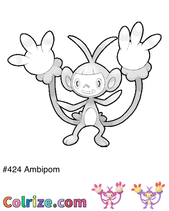 Pokemon Ambipom coloring page + Shiny Ambipom coloring page