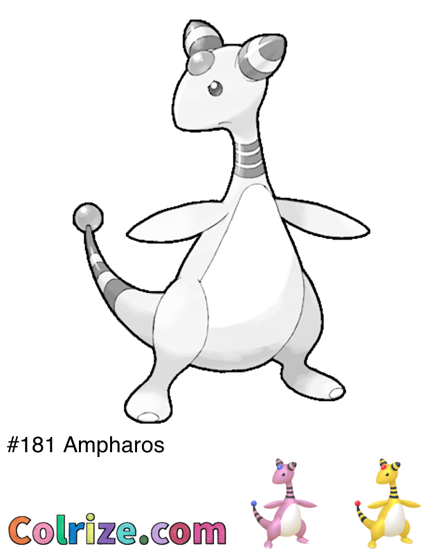 Pokemon Ampharos coloring page + Shiny Ampharos coloring page