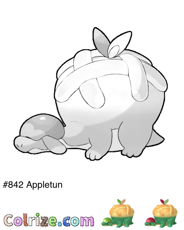 Pokemon Appletun coloring page + Shiny Appletun coloring page