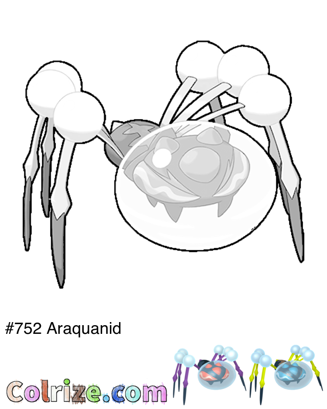 Pokemon Araquanid coloring page + Shiny Araquanid coloring page