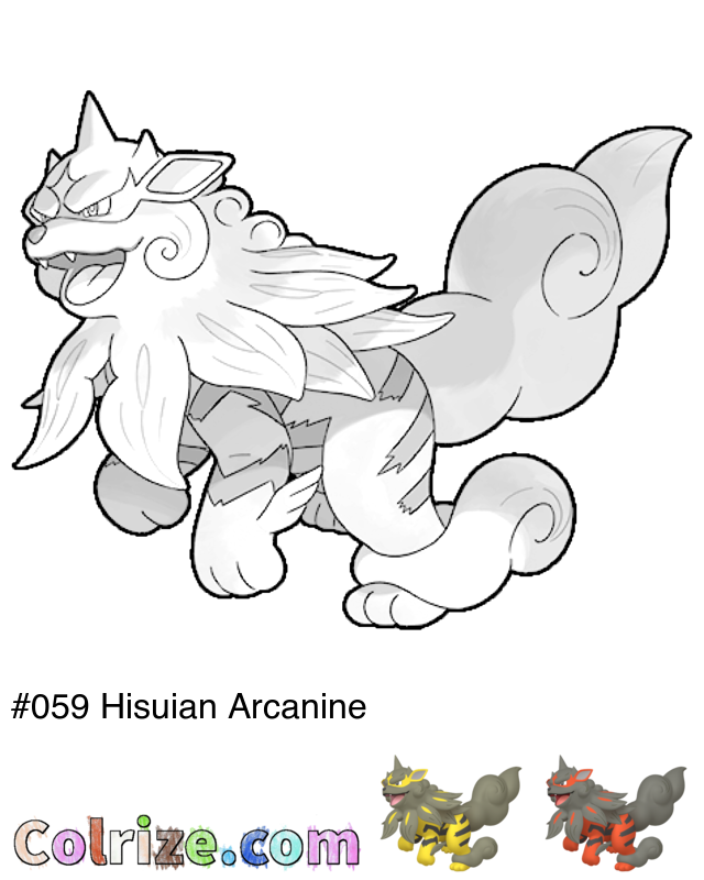 Pokemon Hisuian Arcanine coloring page + Shiny Hisuian Arcanine coloring page