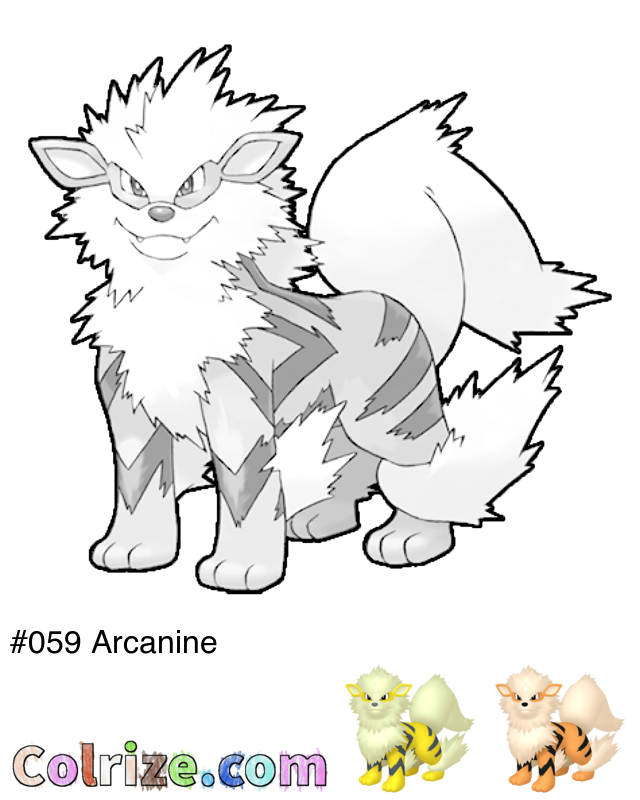 Pokemon Arcanine coloring page + Shiny Arcanine coloring page