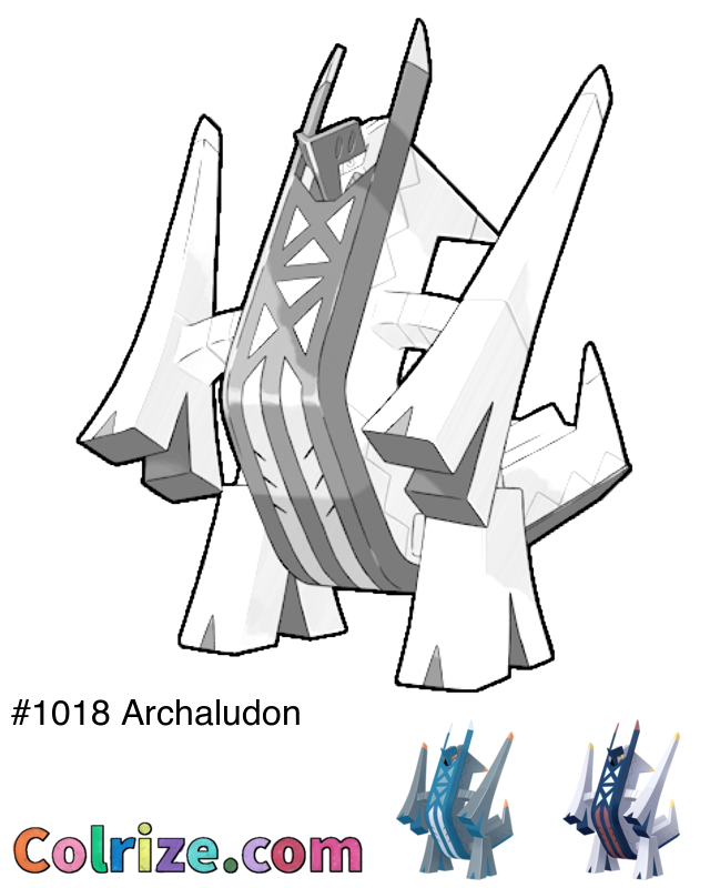 Pokemon Archaludon coloring page + Shiny Archaludon coloring page