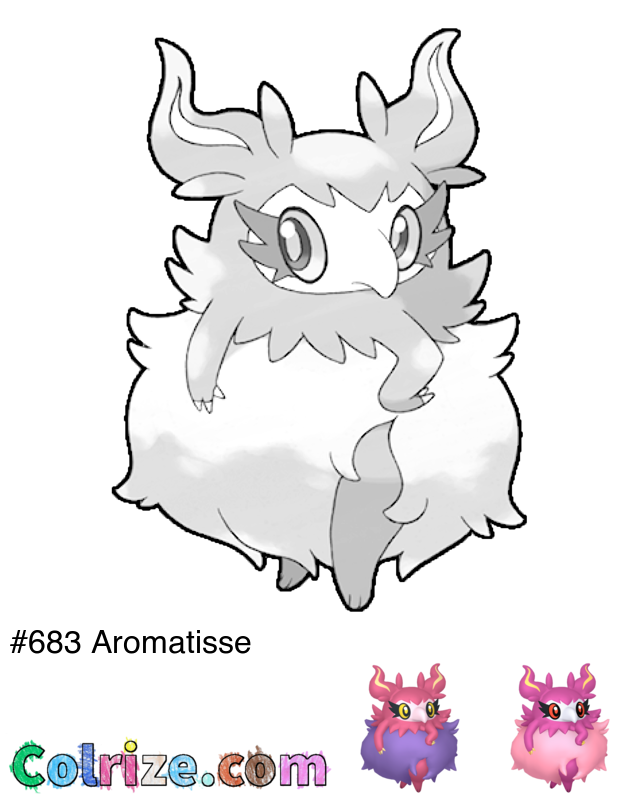 Pokemon Aromatisse coloring page + Shiny Aromatisse coloring page