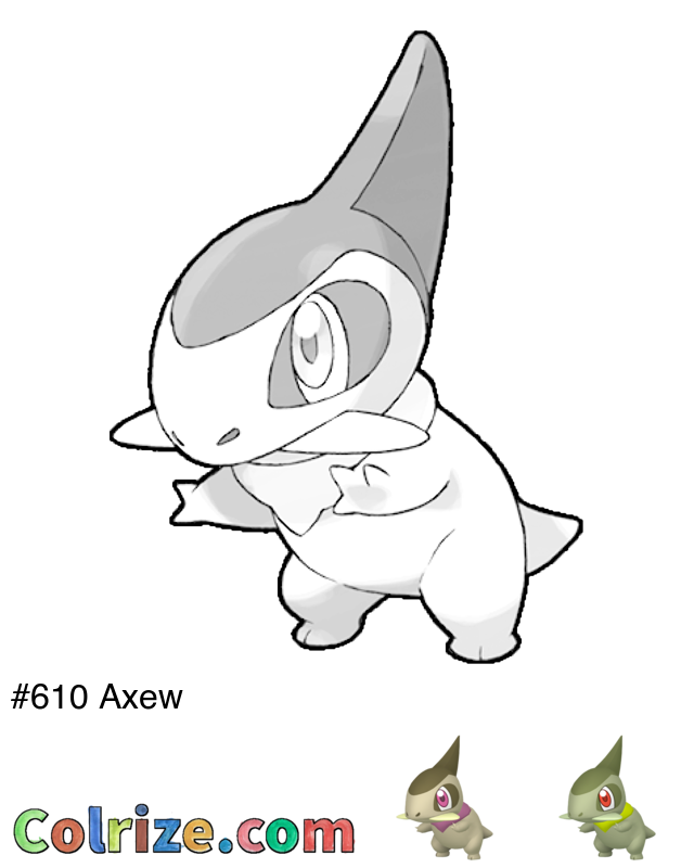 Pokemon Axew coloring page + Shiny Axew coloring page