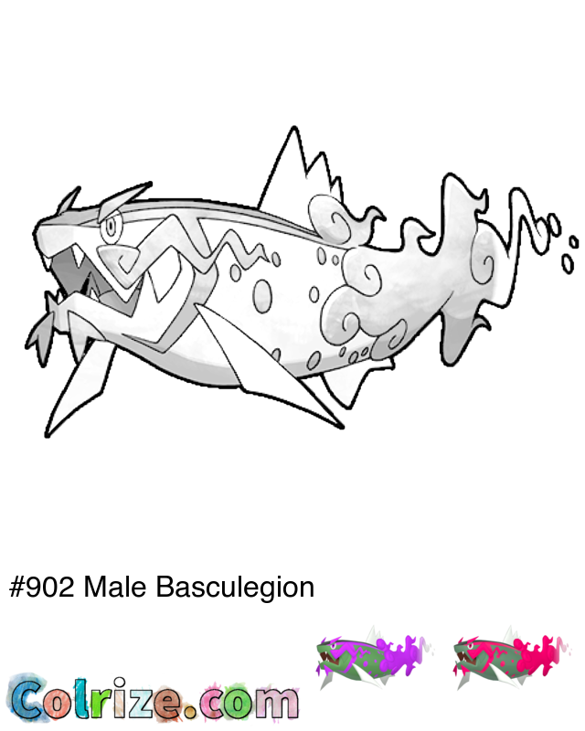 Pokemon Male Basculegion coloring page + Shiny Male Basculegion coloring page