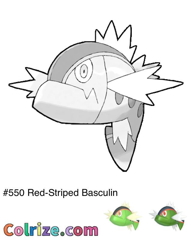 Pokemon Red-Striped Basculin coloring page + Shiny Red-Striped Basculin coloring page