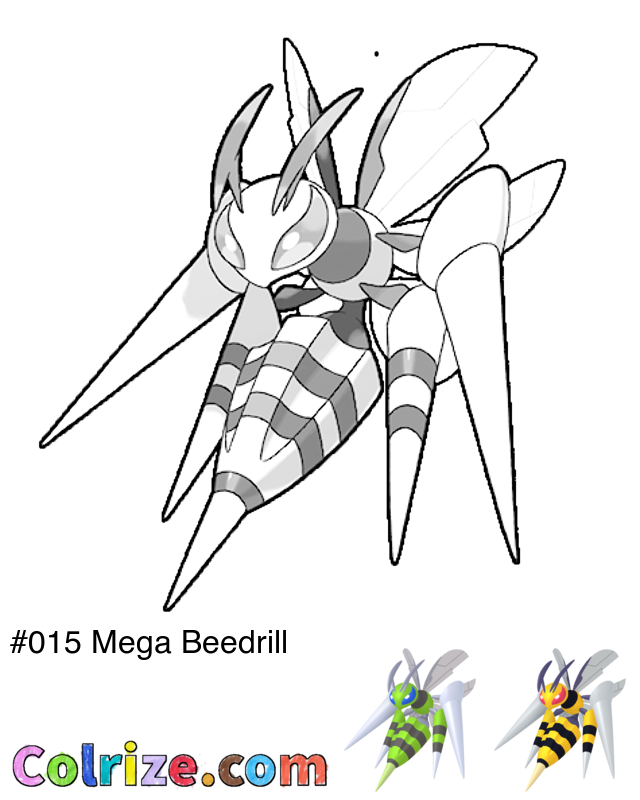 Pokemon Mega Beedrill coloring page + Shiny Mega Beedrill coloring page