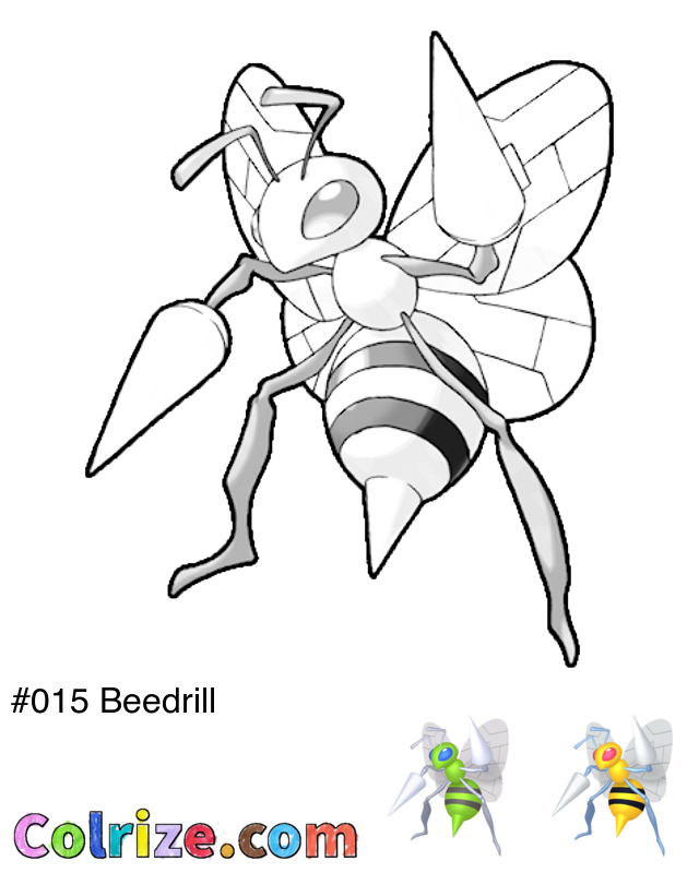 Pokemon Beedrill coloring page + Shiny Beedrill coloring page