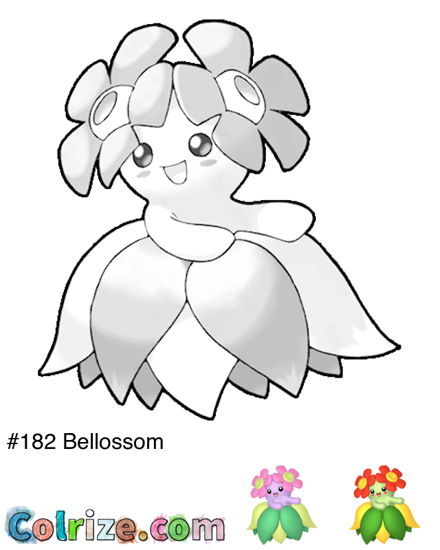 Pokemon Bellossom coloring page + Shiny Bellossom coloring page