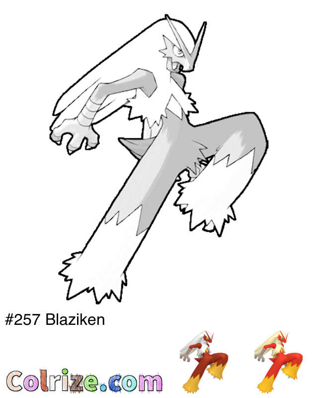 Pokemon Blaziken coloring page + Shiny Blaziken coloring page