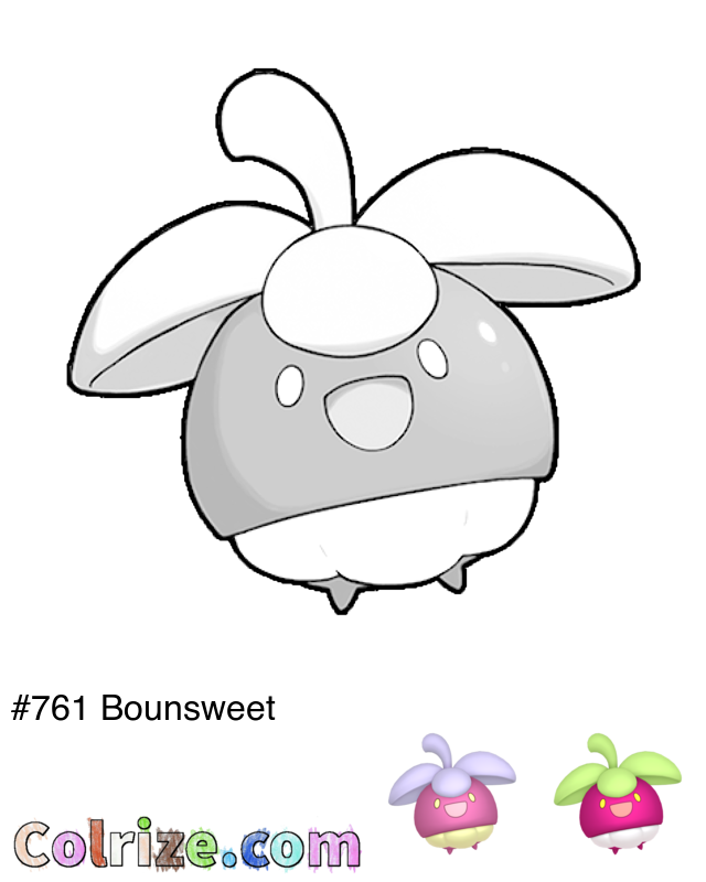 Pokemon Bounsweet coloring page + Shiny Bounsweet coloring page