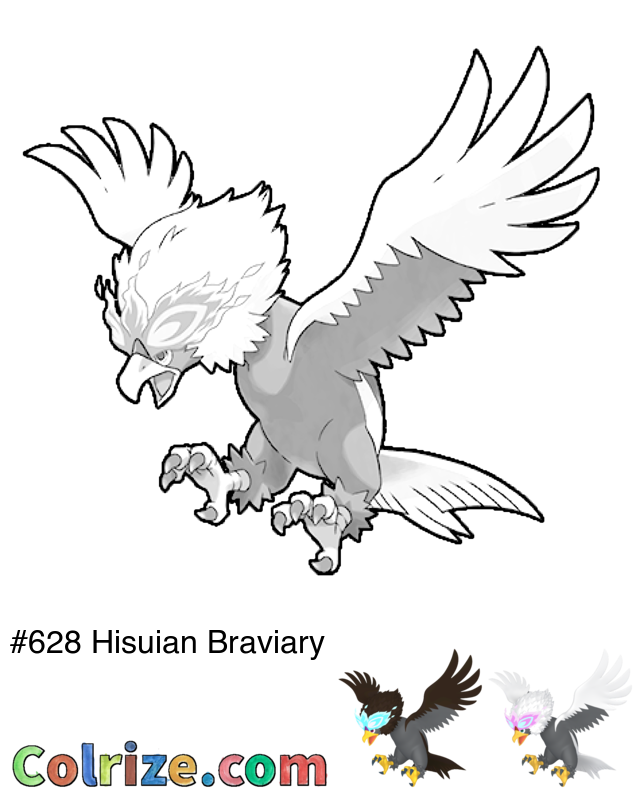 Pokemon Hisuian Braviary coloring page + Shiny Hisuian Braviary coloring page