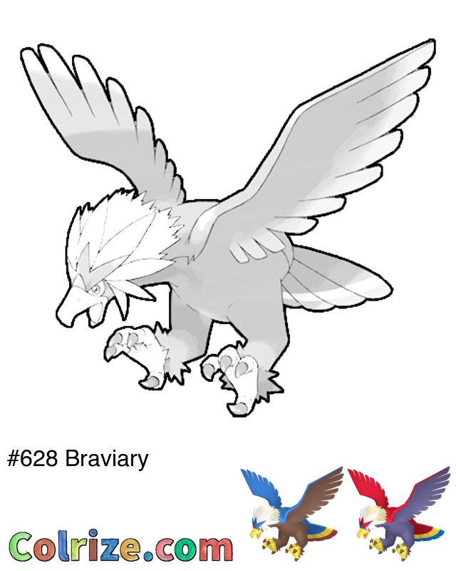 Pokemon Braviary coloring page + Shiny Braviary coloring page