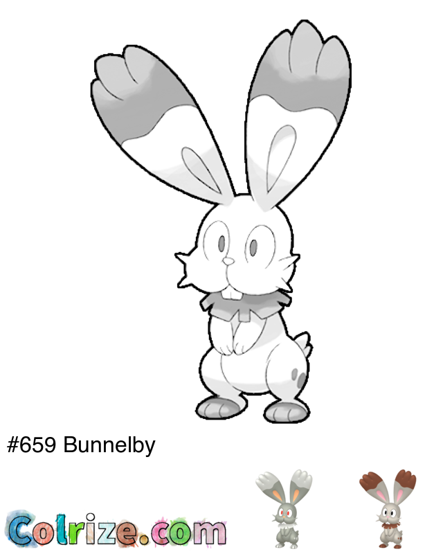 Pokemon Bunnelby coloring page + Shiny Bunnelby coloring page