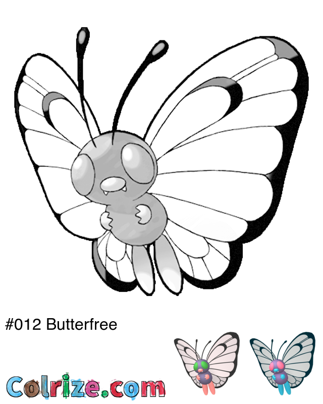 Pokemon Butterfree coloring page + Shiny Butterfree coloring page