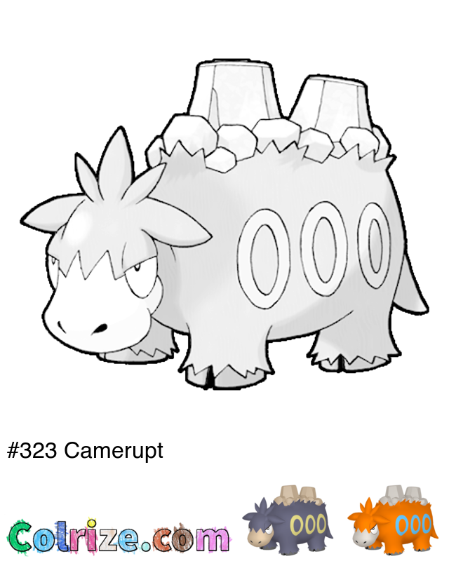 Pokemon Camerupt coloring page + Shiny Camerupt coloring page