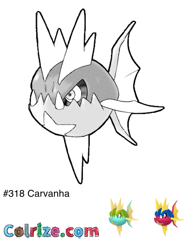 Pokemon Carvanha coloring page + Shiny Carvanha coloring page
