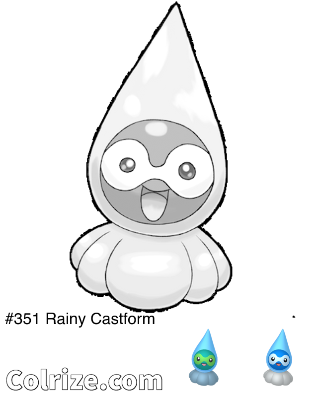 Pokemon Rainy Castform coloring page + Shiny Rainy Castform coloring page