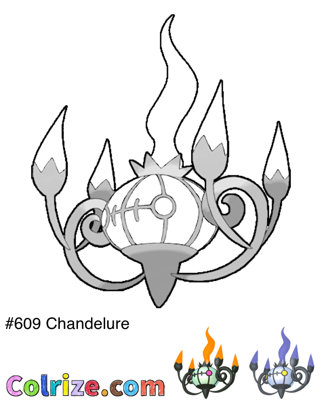 Pokemon Chandelure coloring page + Shiny Chandelure coloring page