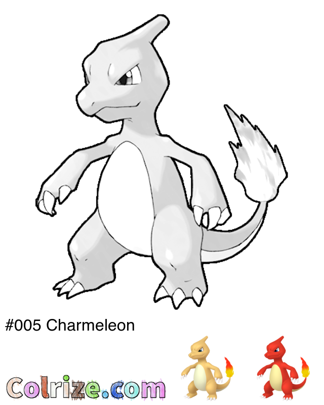 Pokemon Charmeleon coloring page + Shiny Charmeleon coloring page