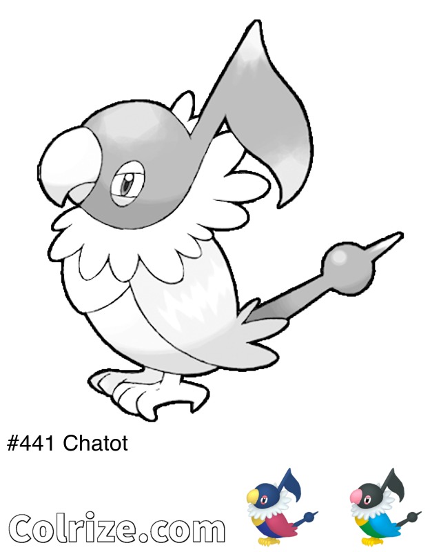 Pokemon Chatot coloring page + Shiny Chatot coloring page