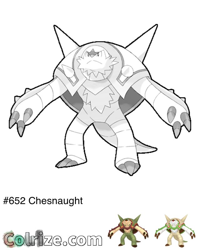 Pokemon Chesnaught coloring page + Shiny Chesnaught coloring page