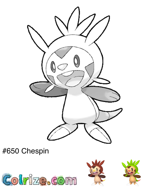 Pokemon Chespin coloring page + Shiny Chespin coloring page