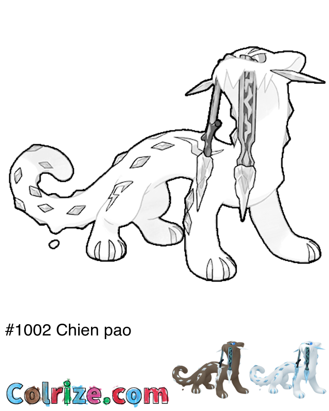 Pokemon Chien pao coloring page + Shiny Chien pao coloring page