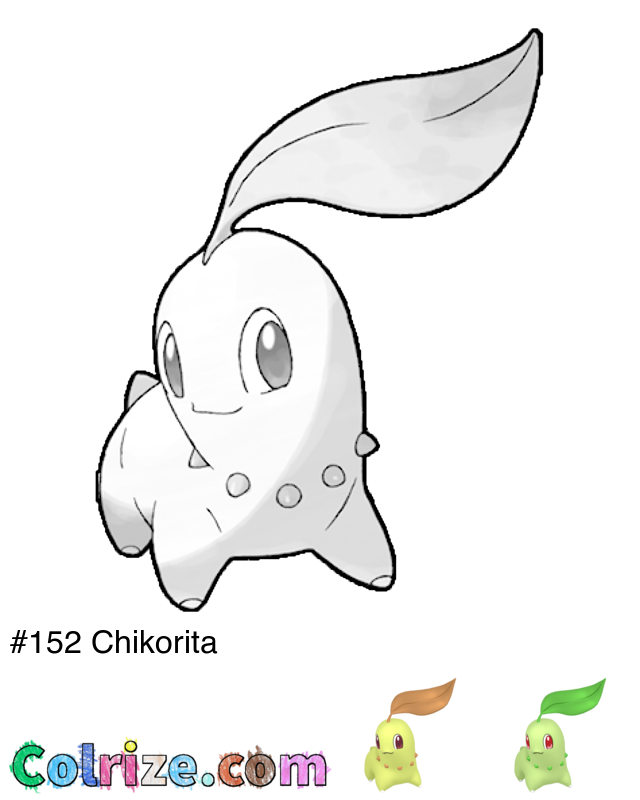 Pokemon Chikorita coloring page + Shiny Chikorita coloring page