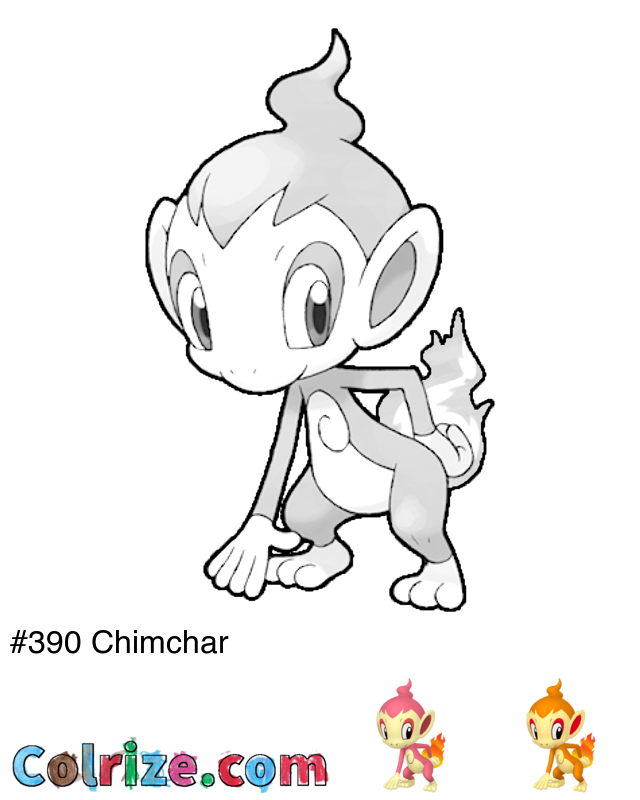Pokemon Chimchar coloring page + Shiny Chimchar coloring page