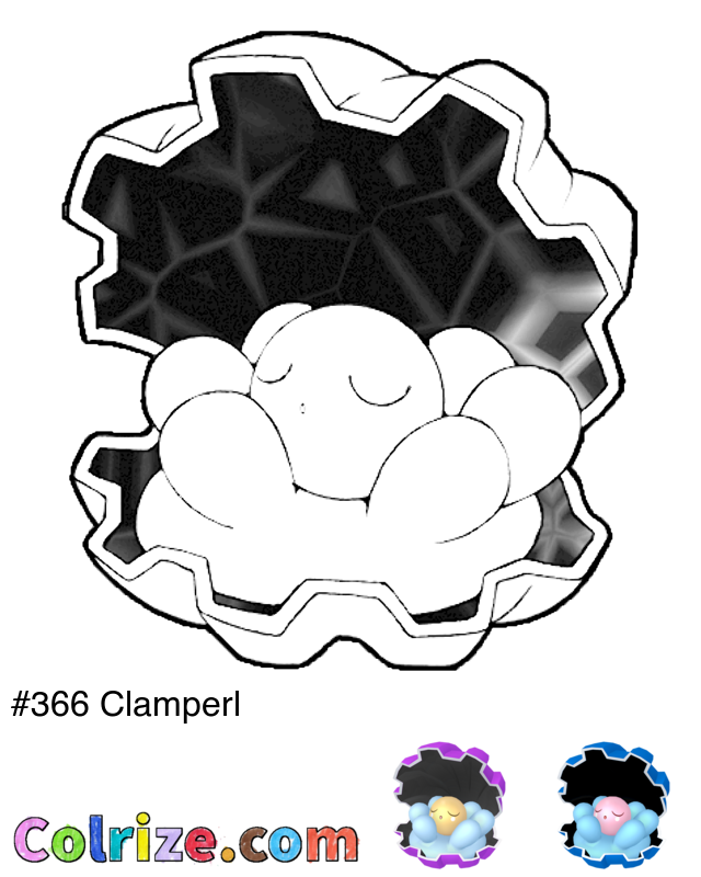 Pokemon Clamperl coloring page + Shiny Clamperl coloring page