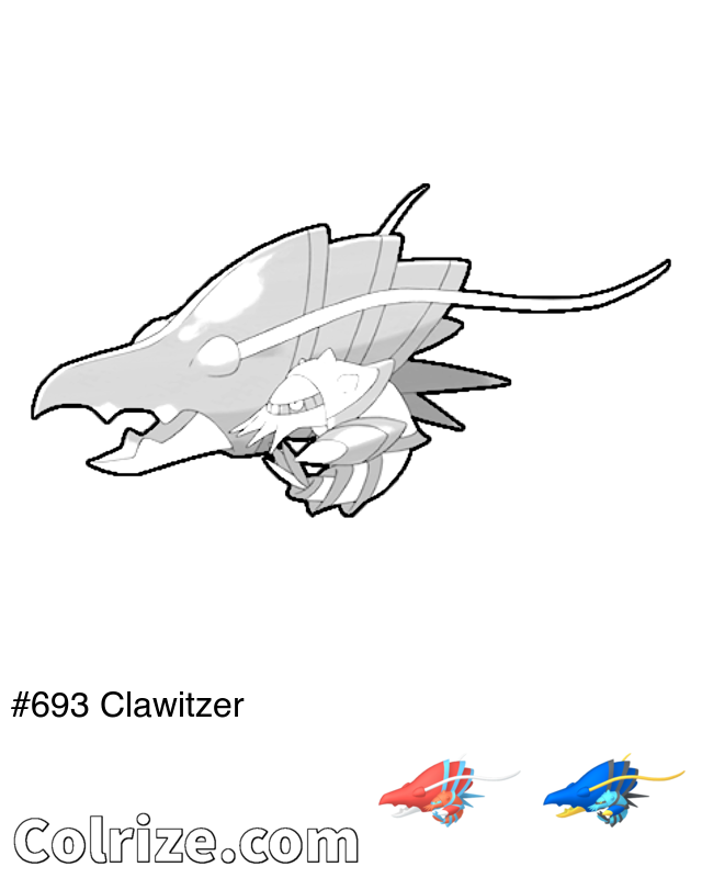 Pokemon Clawitzer coloring page + Shiny Clawitzer coloring page