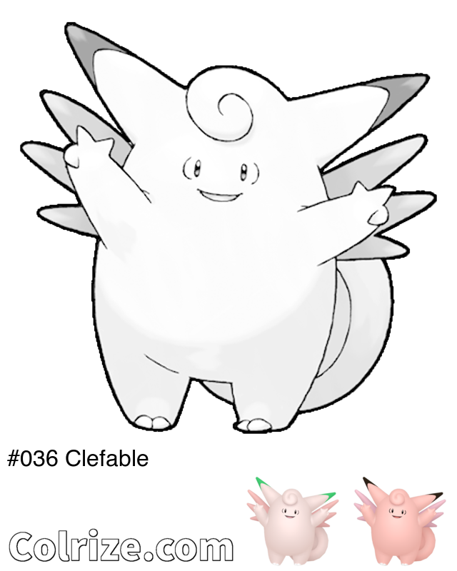 Pokemon Clefable coloring page + Shiny Clefable coloring page