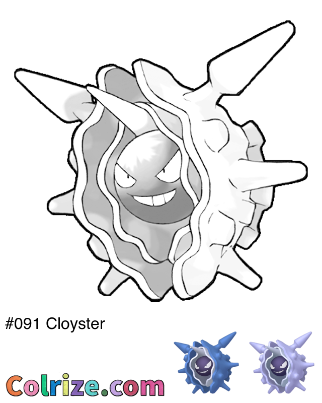 Pokemon Cloyster coloring page + Shiny Cloyster coloring page