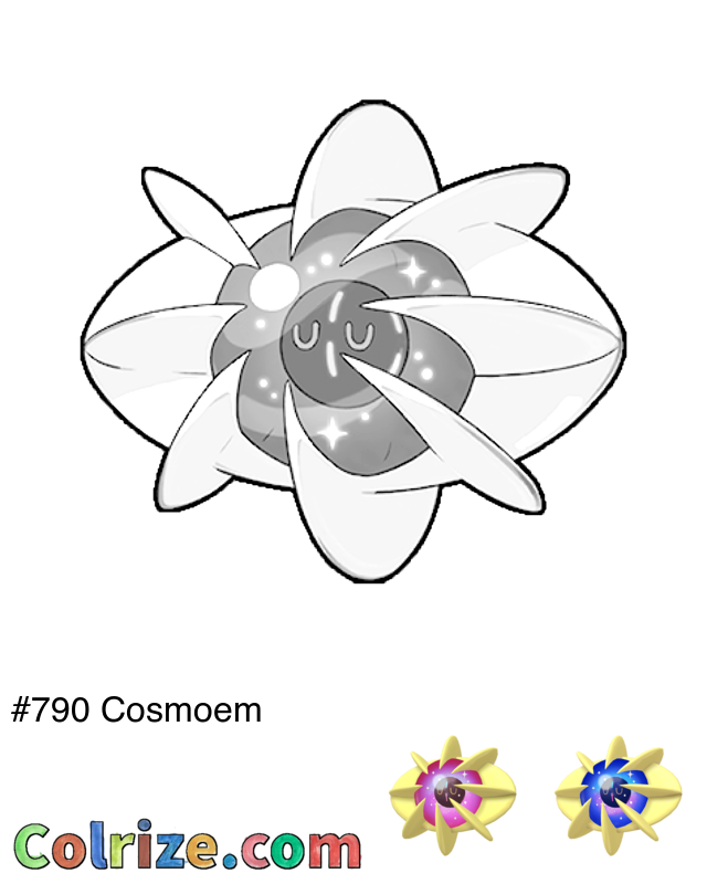 Pokemon Cosmoem coloring page + Shiny Cosmoem coloring page