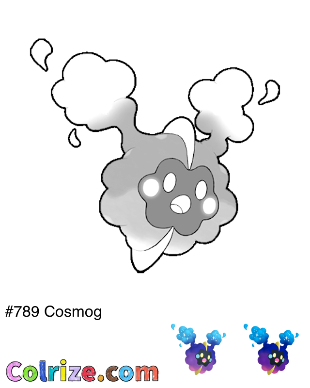 Pokemon Cosmog coloring page + Shiny Cosmog coloring page