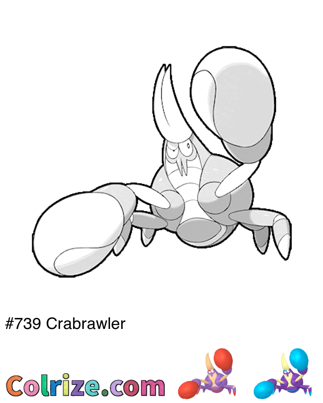 Pokemon Crabrawler coloring page + Shiny Crabrawler coloring page