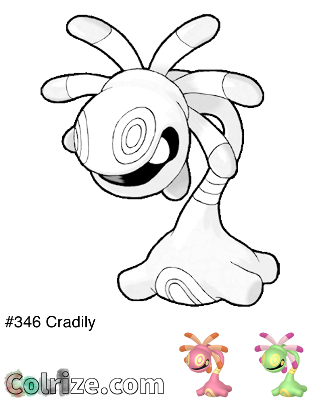 Pokemon Cradily coloring page + Shiny Cradily coloring page