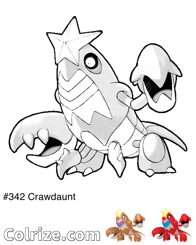 Pokemon Crawdaunt coloring page + Shiny Crawdaunt coloring page