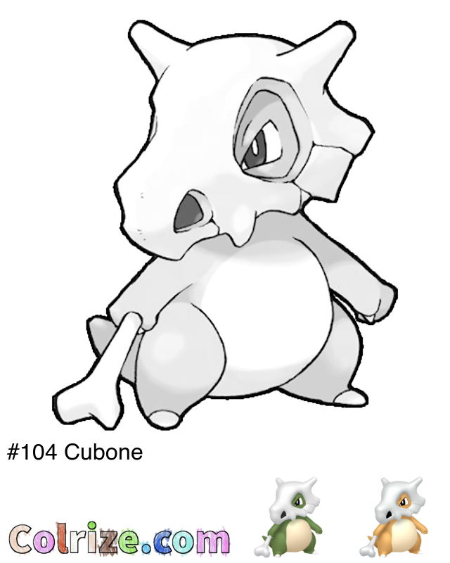 Pokemon Cubone coloring page + Shiny Cubone coloring page