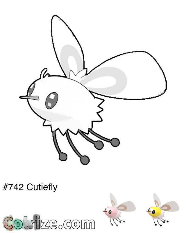 Pokemon Cutiefly coloring page + Shiny Cutiefly coloring page