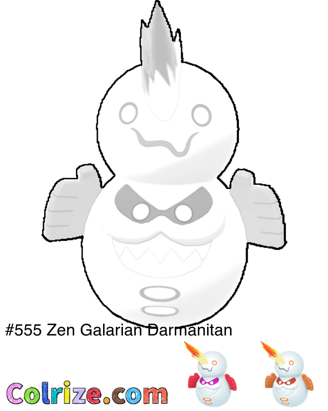 Pokemon Zen Galarian Darmanitan coloring page + Shiny Zen Galarian Darmanitan coloring page